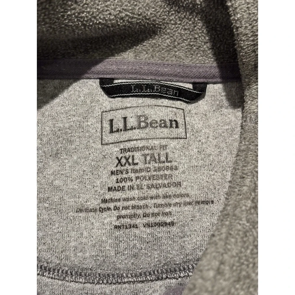 LL Bean Men XXLT Tall Pullover Gray Fleece 1/4 Quarter Zip Pocket Layering Hike